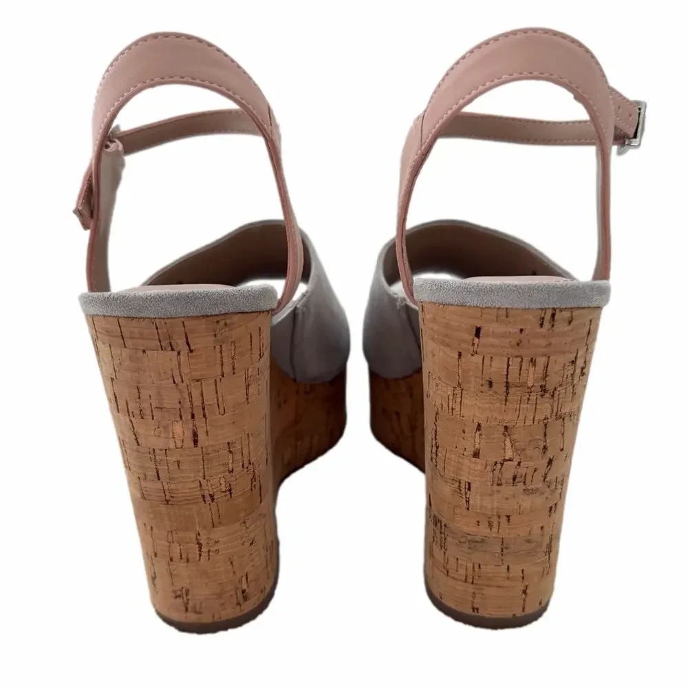 Charles Charles David Faux Gray Suede Cork Wedge Sandal Slingback Size 9
